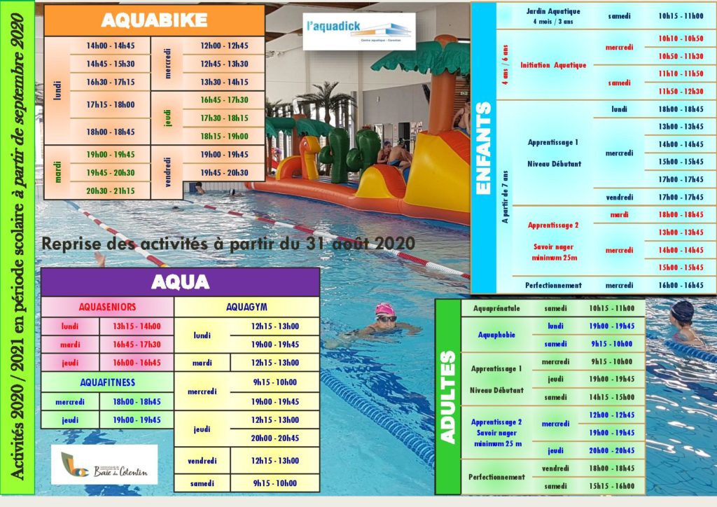 Fiche Mémo - 2020 - 2021 ACTIVITES à partir du 31 août 2020- Horaires
