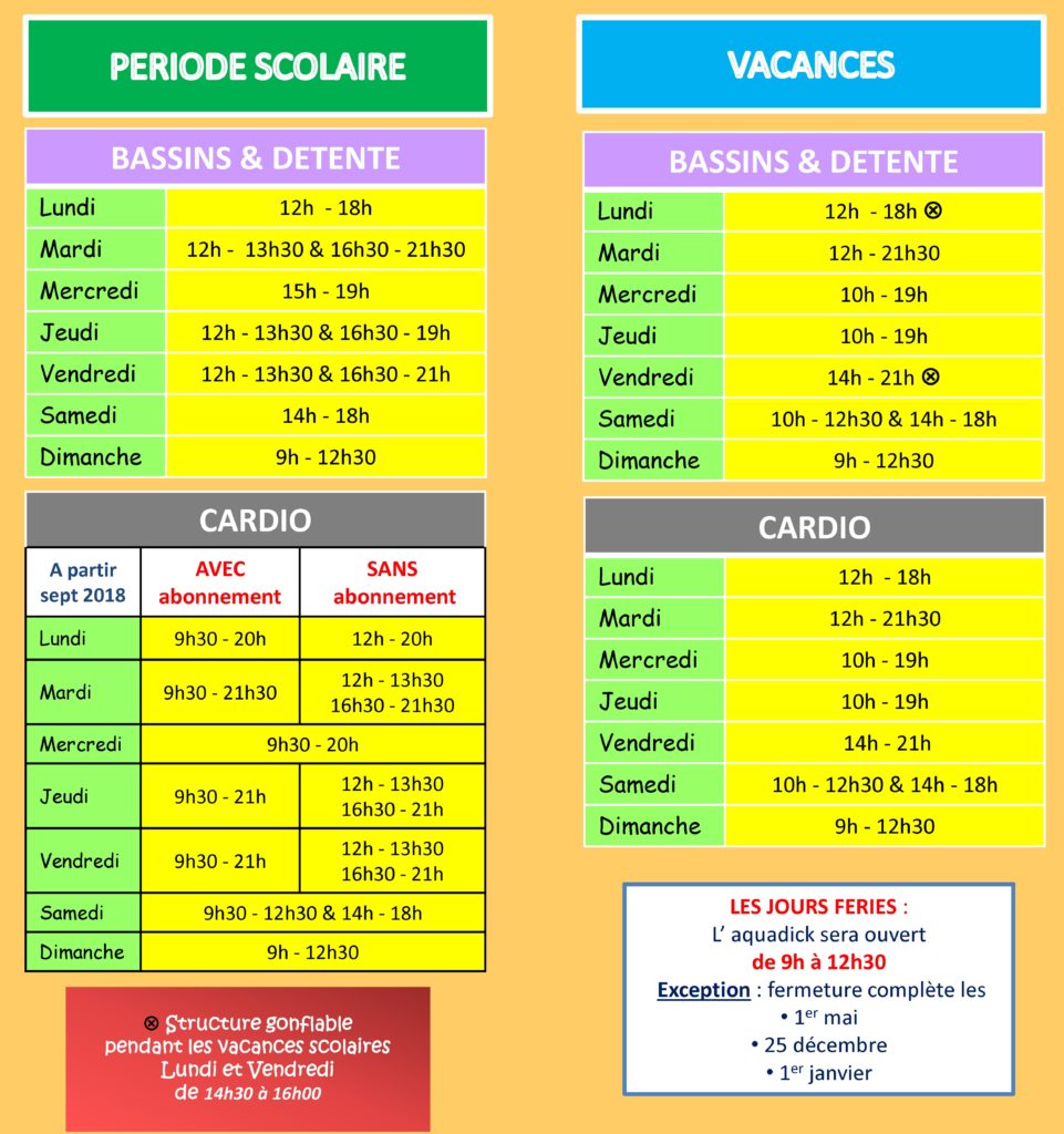 Horaires bassins cardio