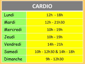 Horaires cardio vacances