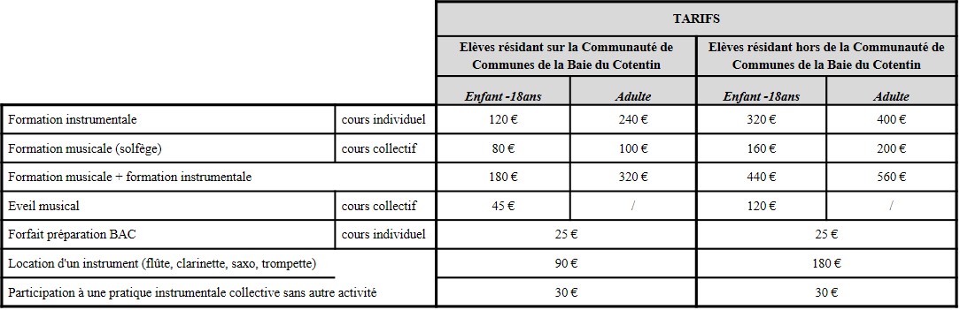 Tarifs