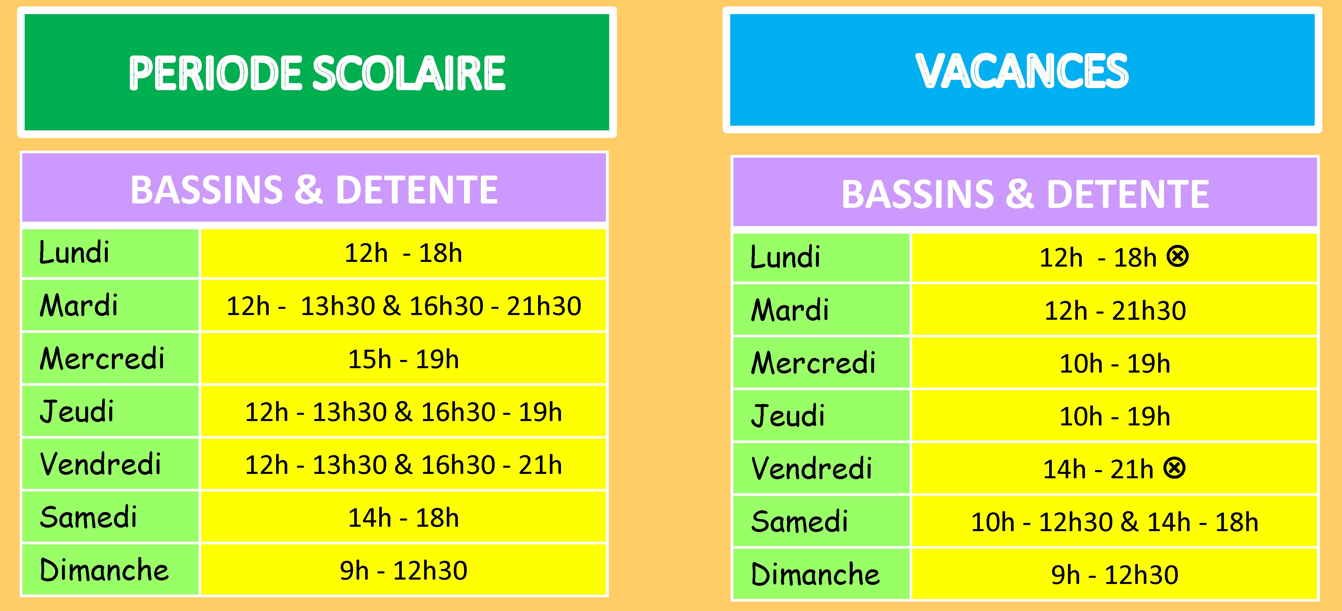 horaires bassins détente