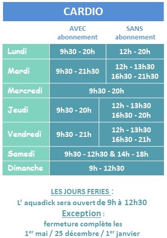 Horaires Cardio scolaire
